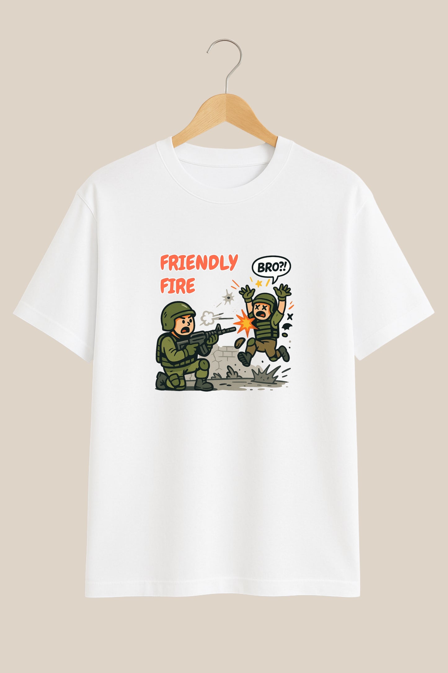 Friendly Fire – Gamer Comic White T-shirt