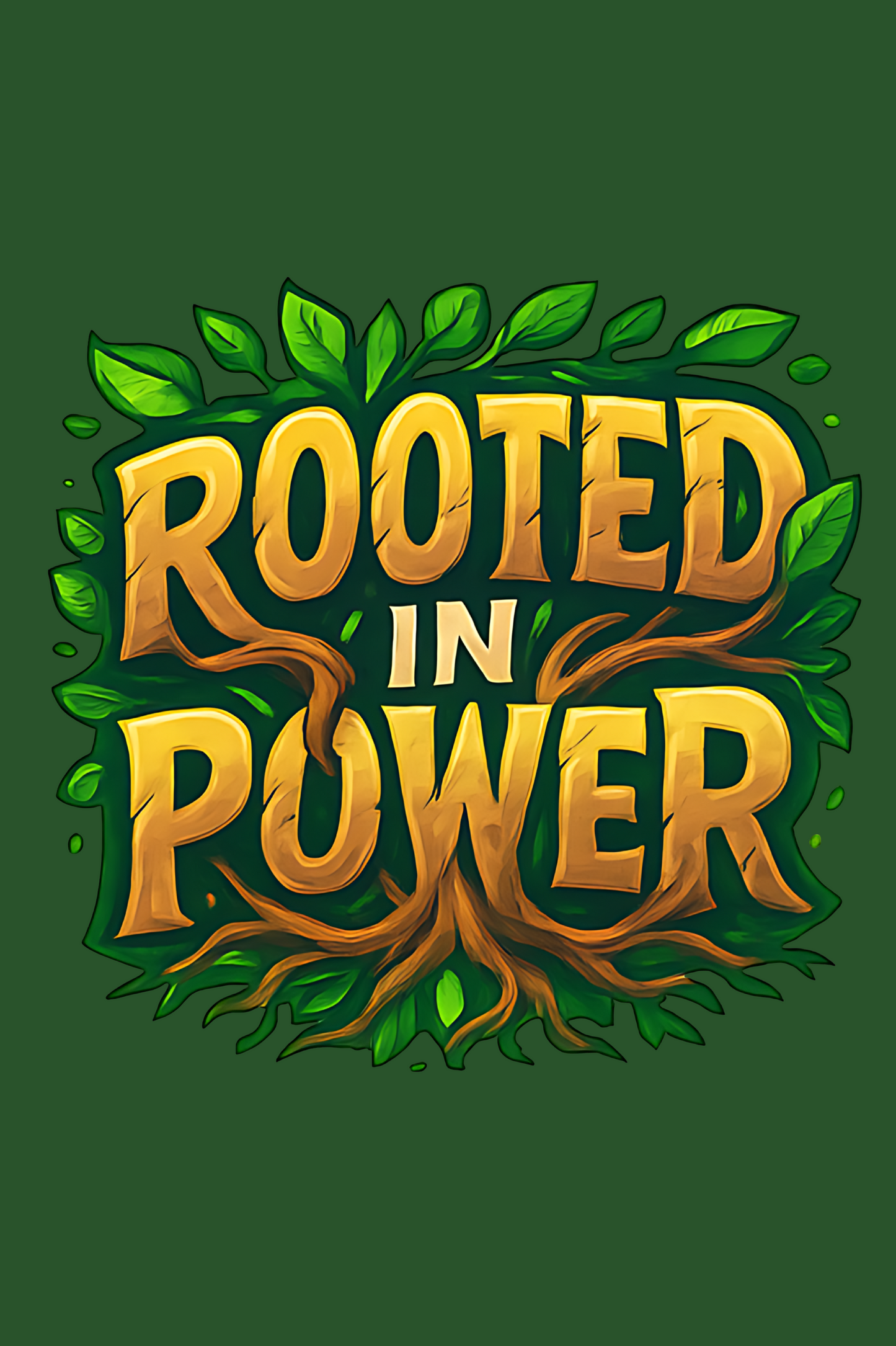 Rooted In Power – Elemental Word Art Forest Green T-Shirt