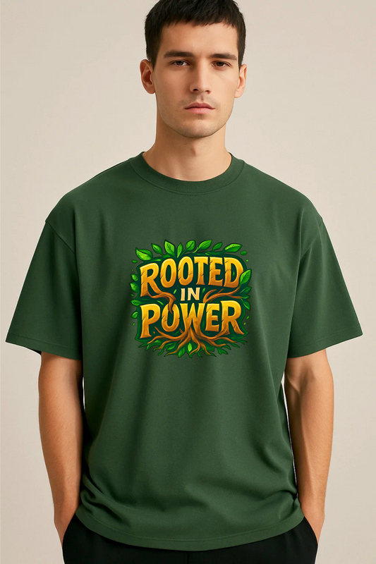 Rooted In Power – Elemental Word Art Forest Green T-Shirt