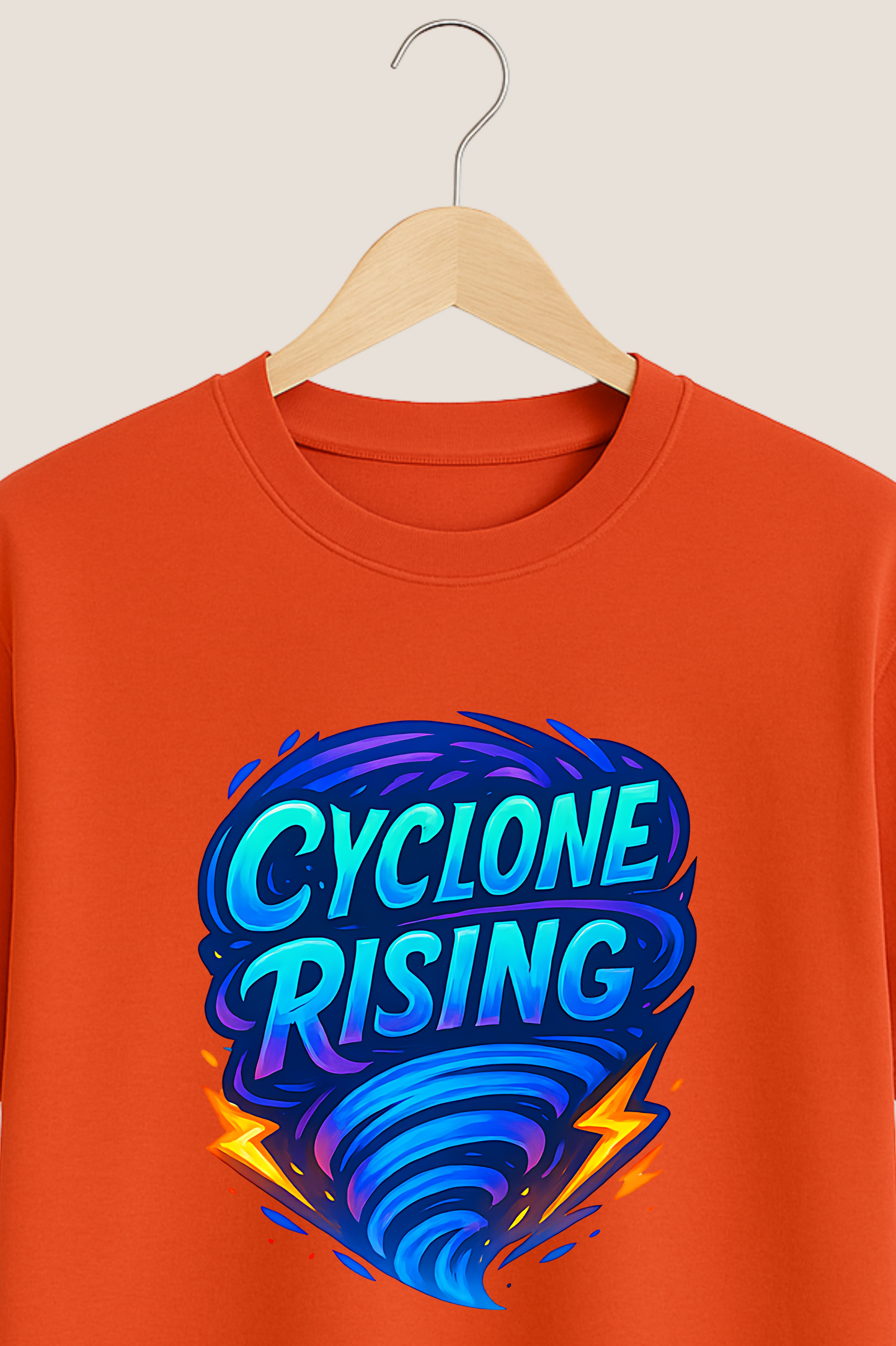Cyclone Rising – Elemental Word Art Brick Red T-Shirt