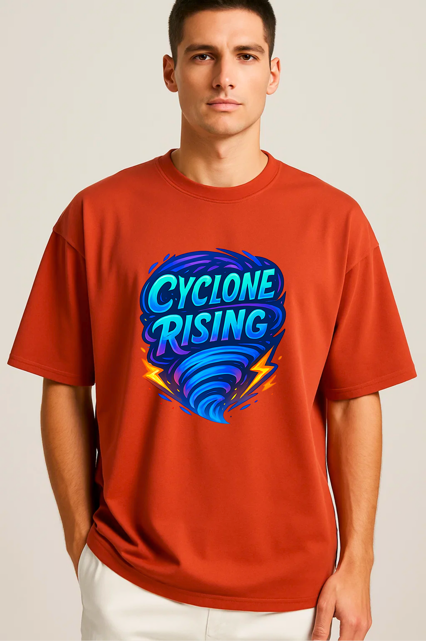 Cyclone Rising – Elemental Word Art Brick Red T-Shirt