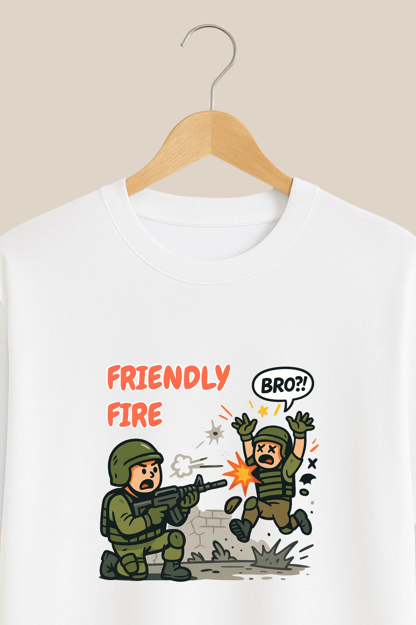 Friendly Fire – Gamer Comic White T-shirt