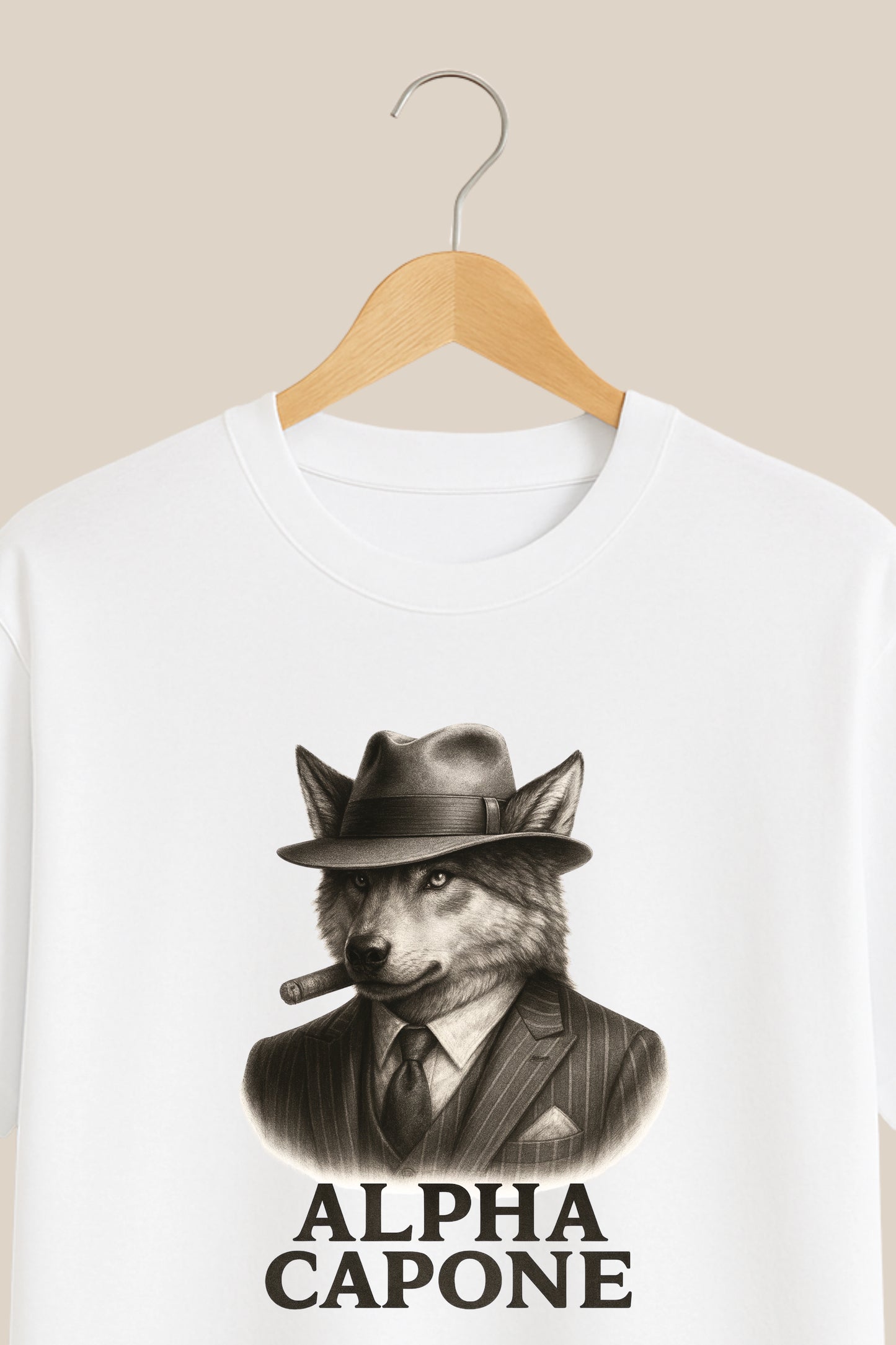 Alpha Capone – 90s Mafia Wolf White T-Shirt