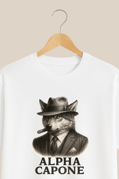 Alpha Capone – 90s Mafia Wolf White T-Shirt