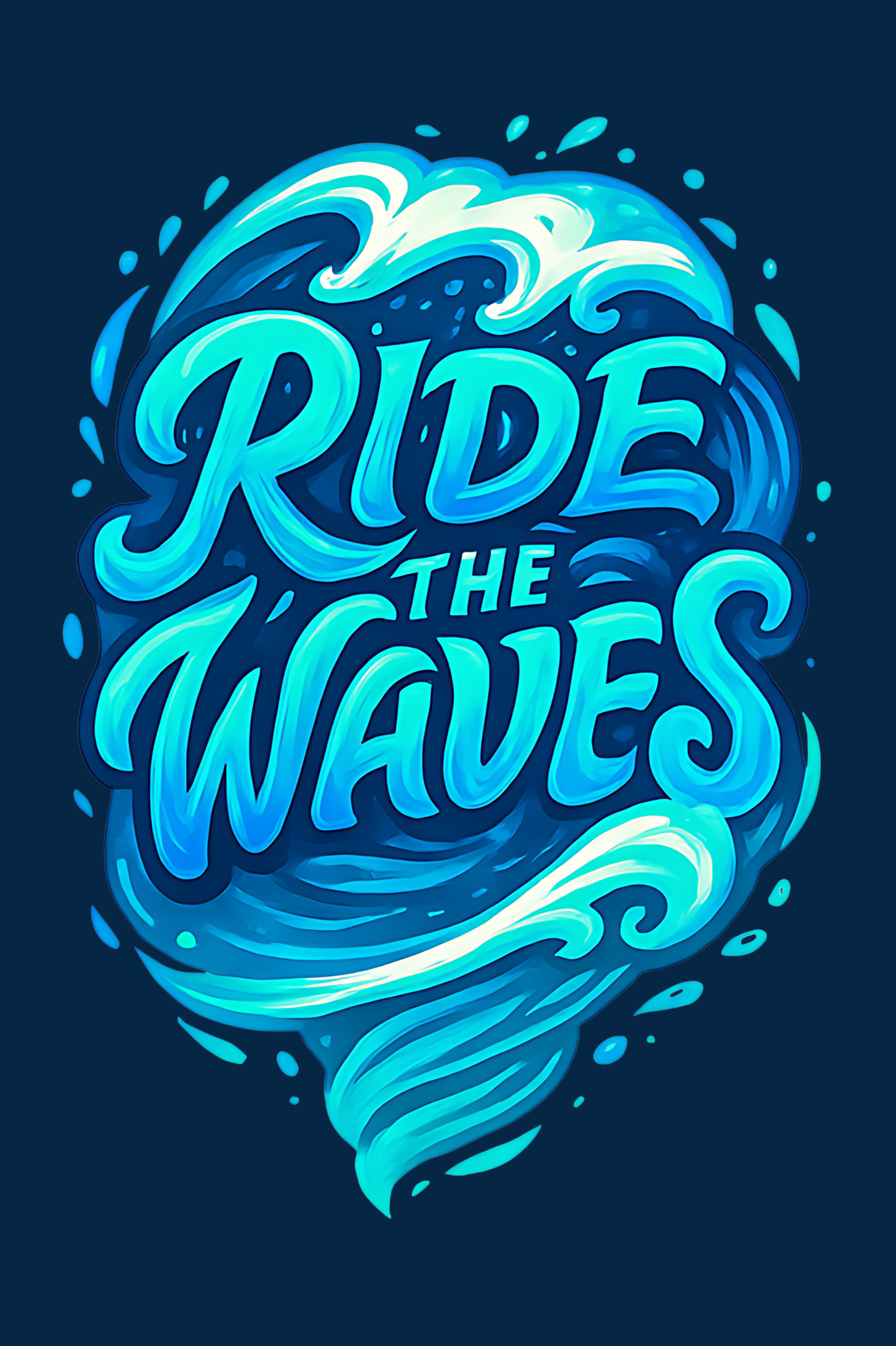 Ride The Waves – Elemental Word Art Bavy Blue T-Shirt