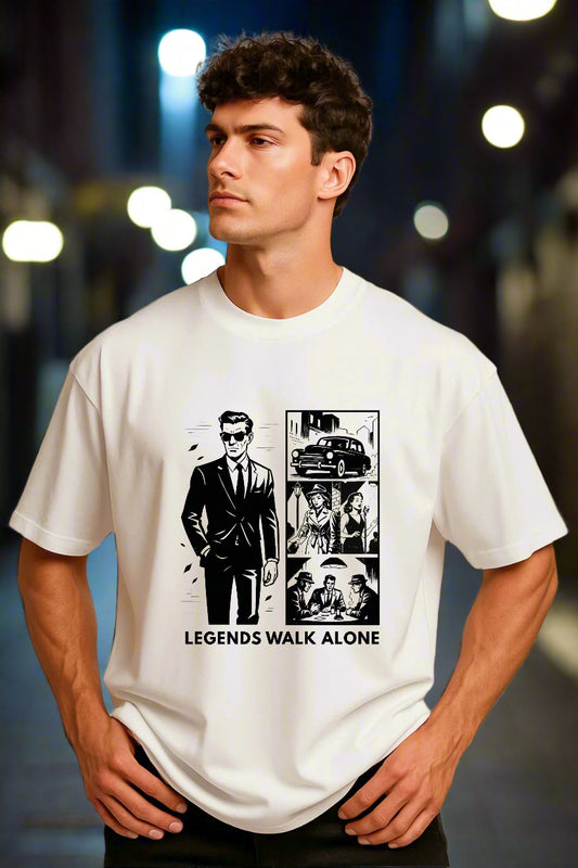 Legends Walk Alone – Mafia Boss Graphic White T-Shirt